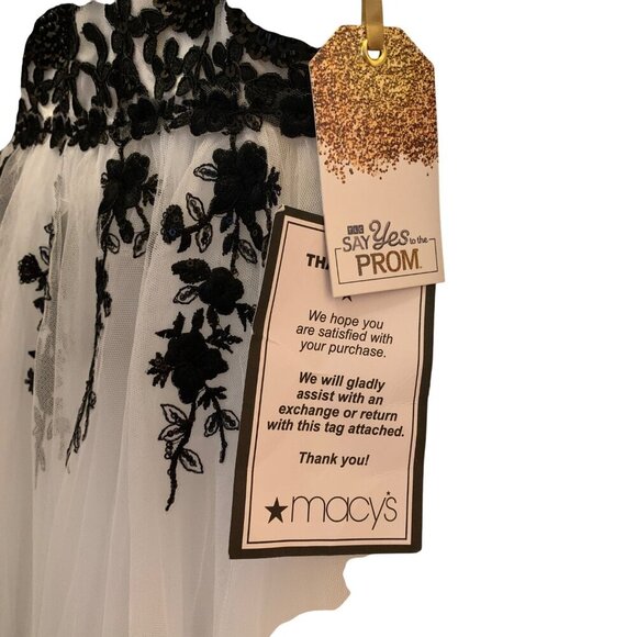 Say Yes to PROM WH Dress BLK Floral Lace Applique Open Back Straps Tulle Skirt 8 - Picture 11 of 16